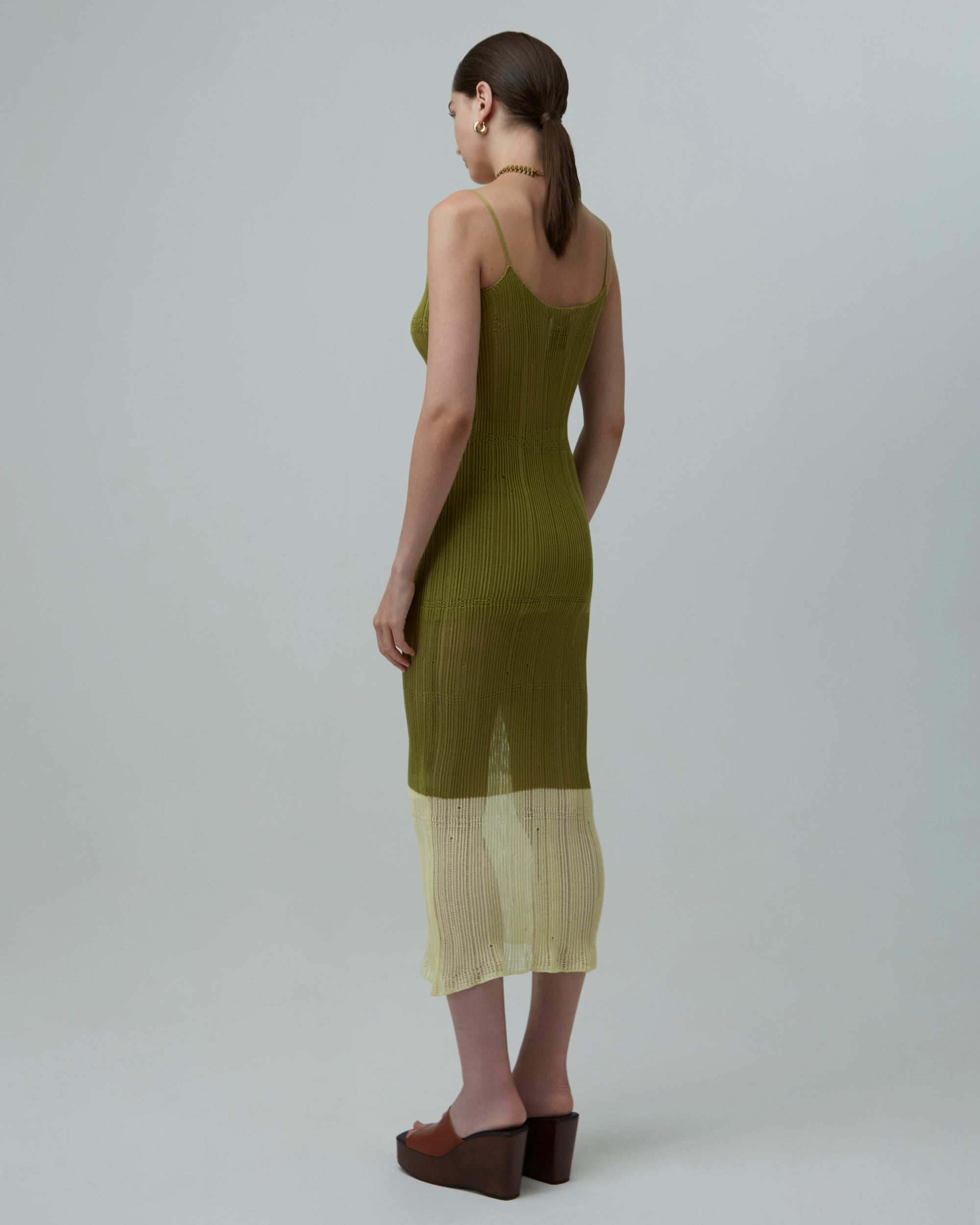 Sheer Knit Midi Dress | Grass Green & Pale Yellow