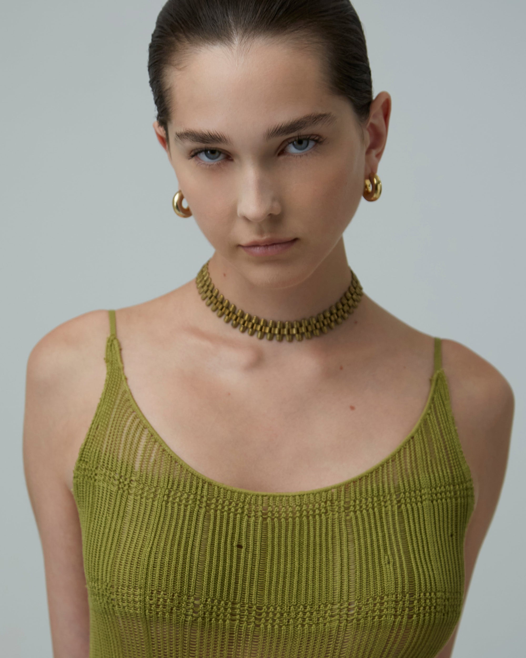 Sheer Knit Midi Dress | Grass Green & Pale Yellow