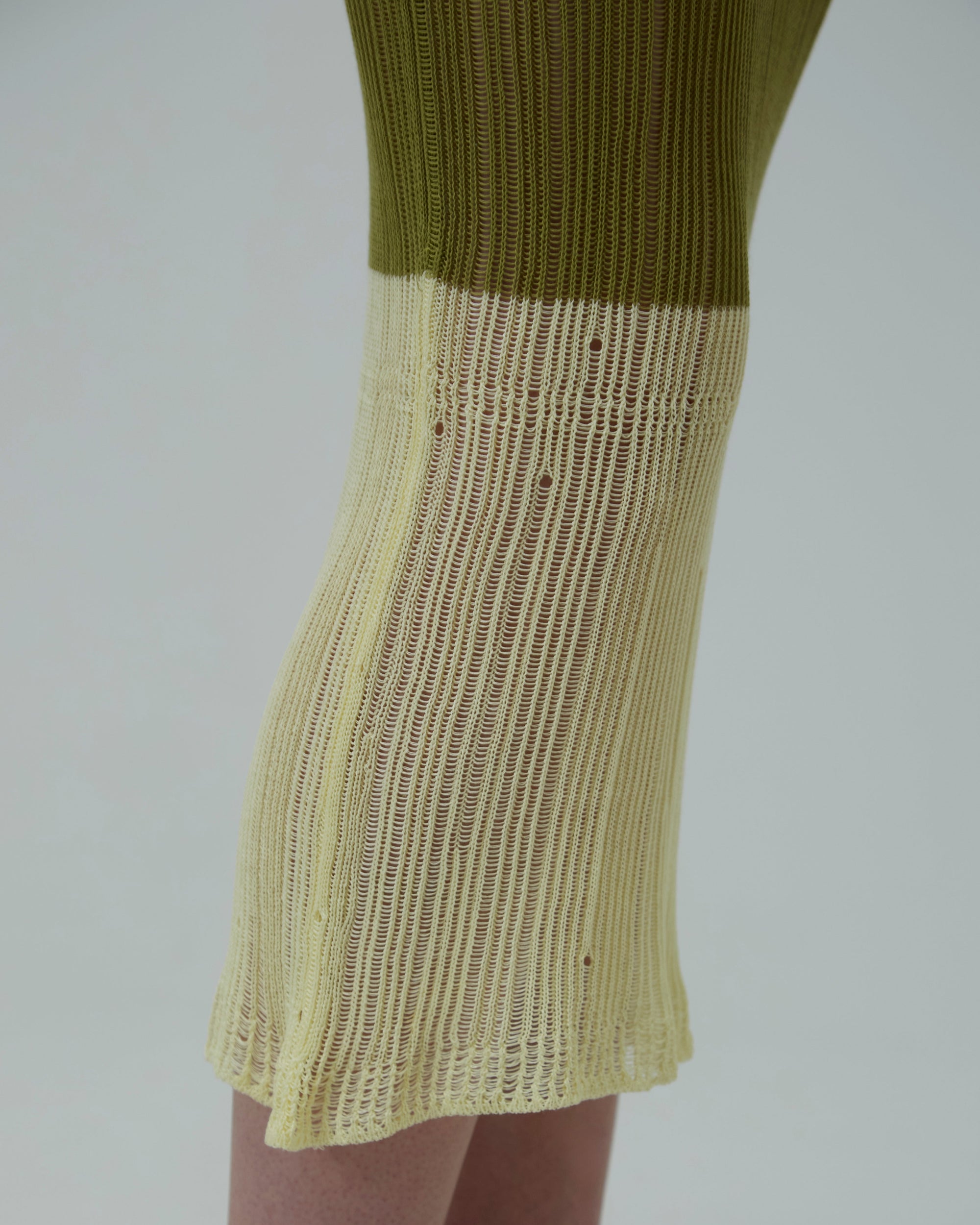 Sheer Knit Midi Dress | Grass Green & Pale Yellow