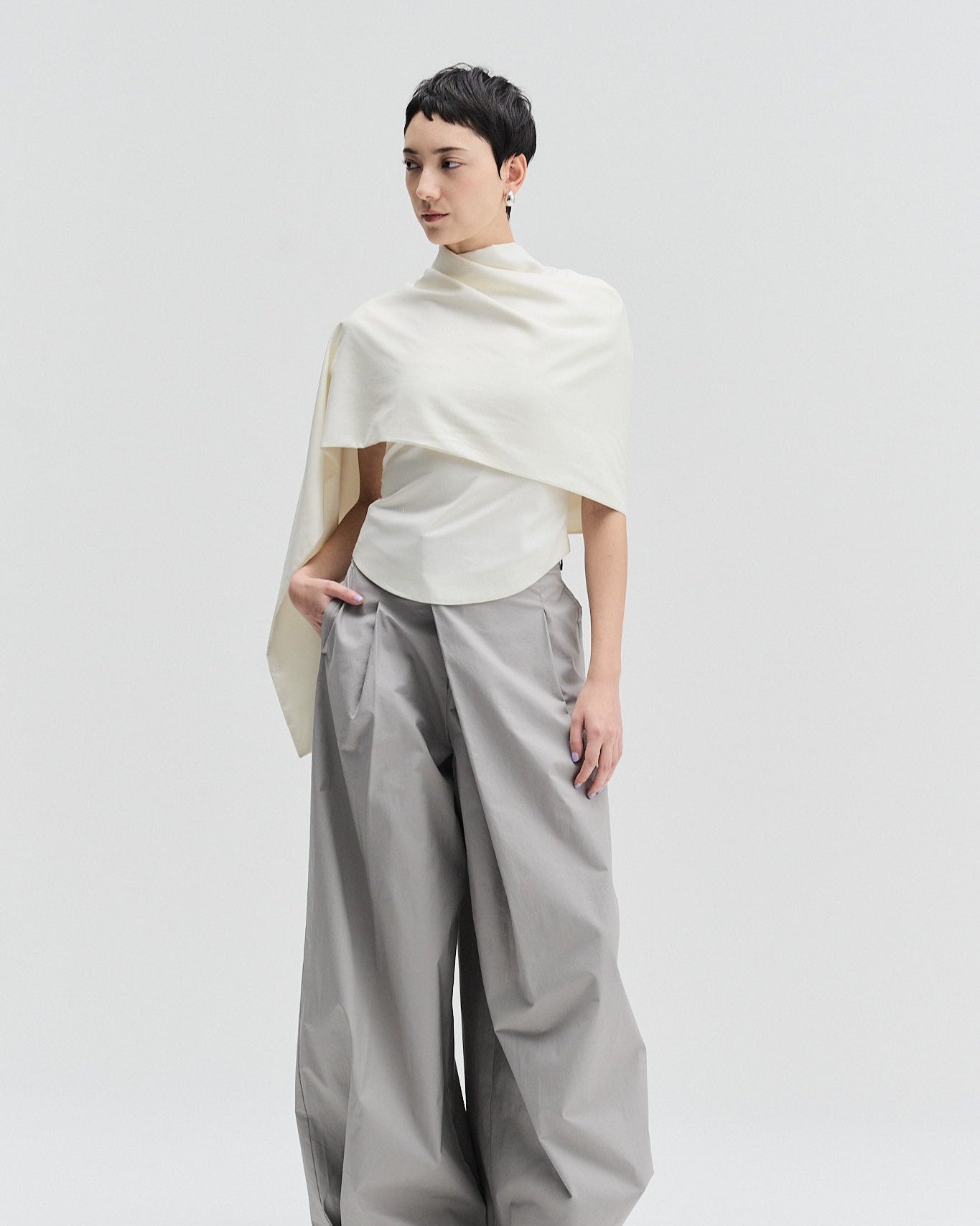 Fitted Scoop-Neck Top With Matching Scarf