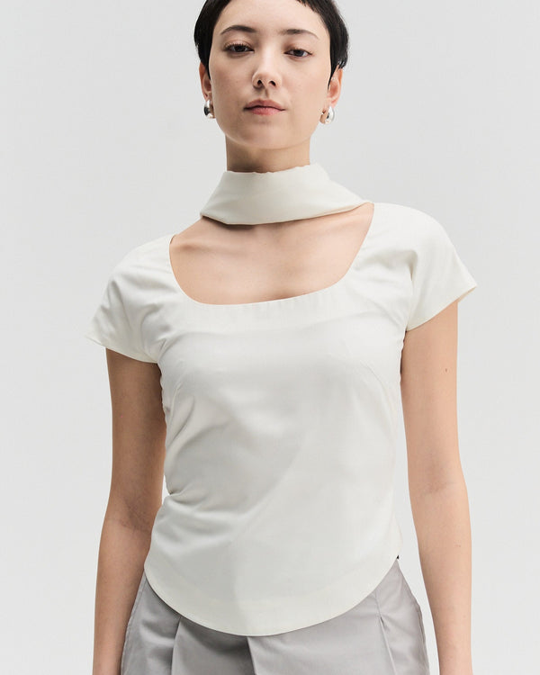 Fitted Scoop-Neck Top With Matching Scarf