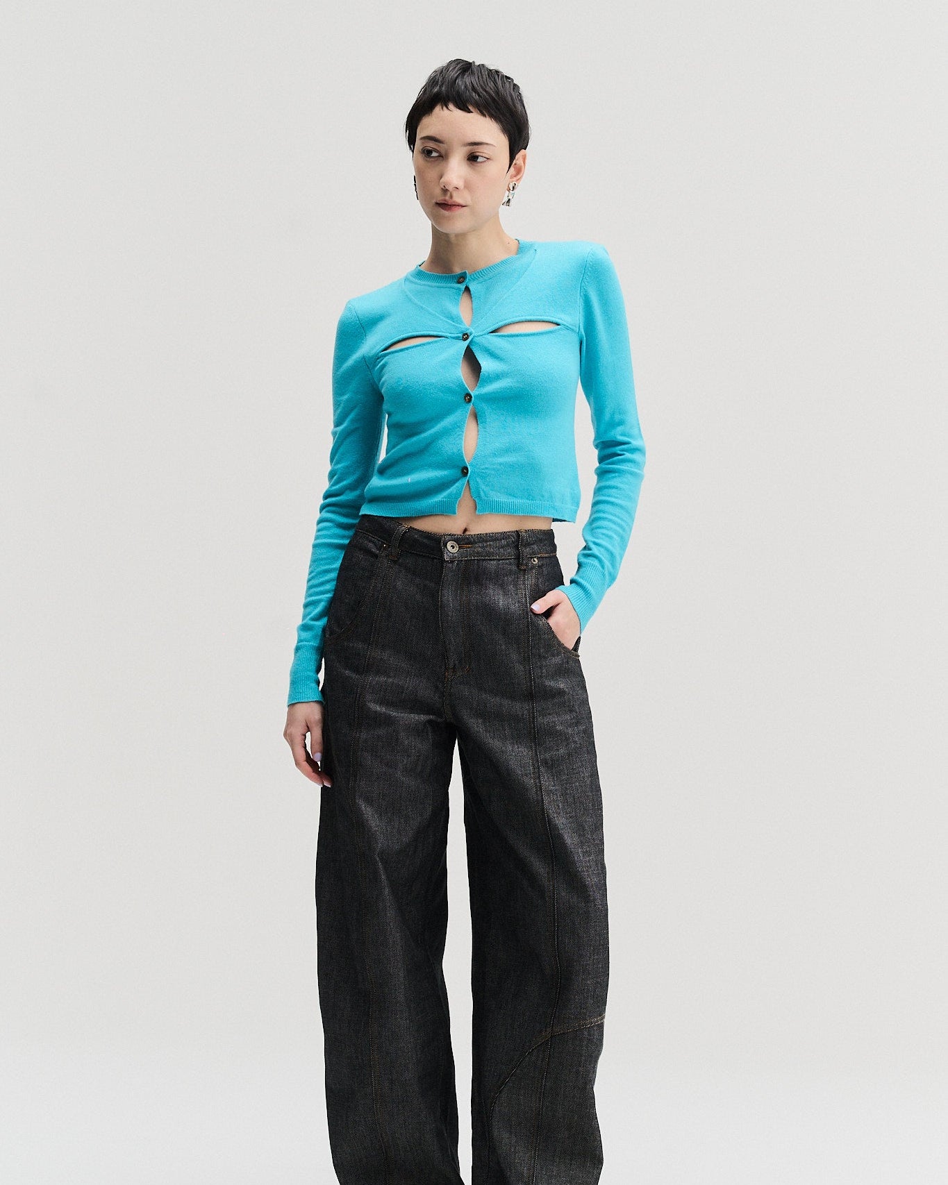 Arch Cut-Out Cardigan | Aqua Blue