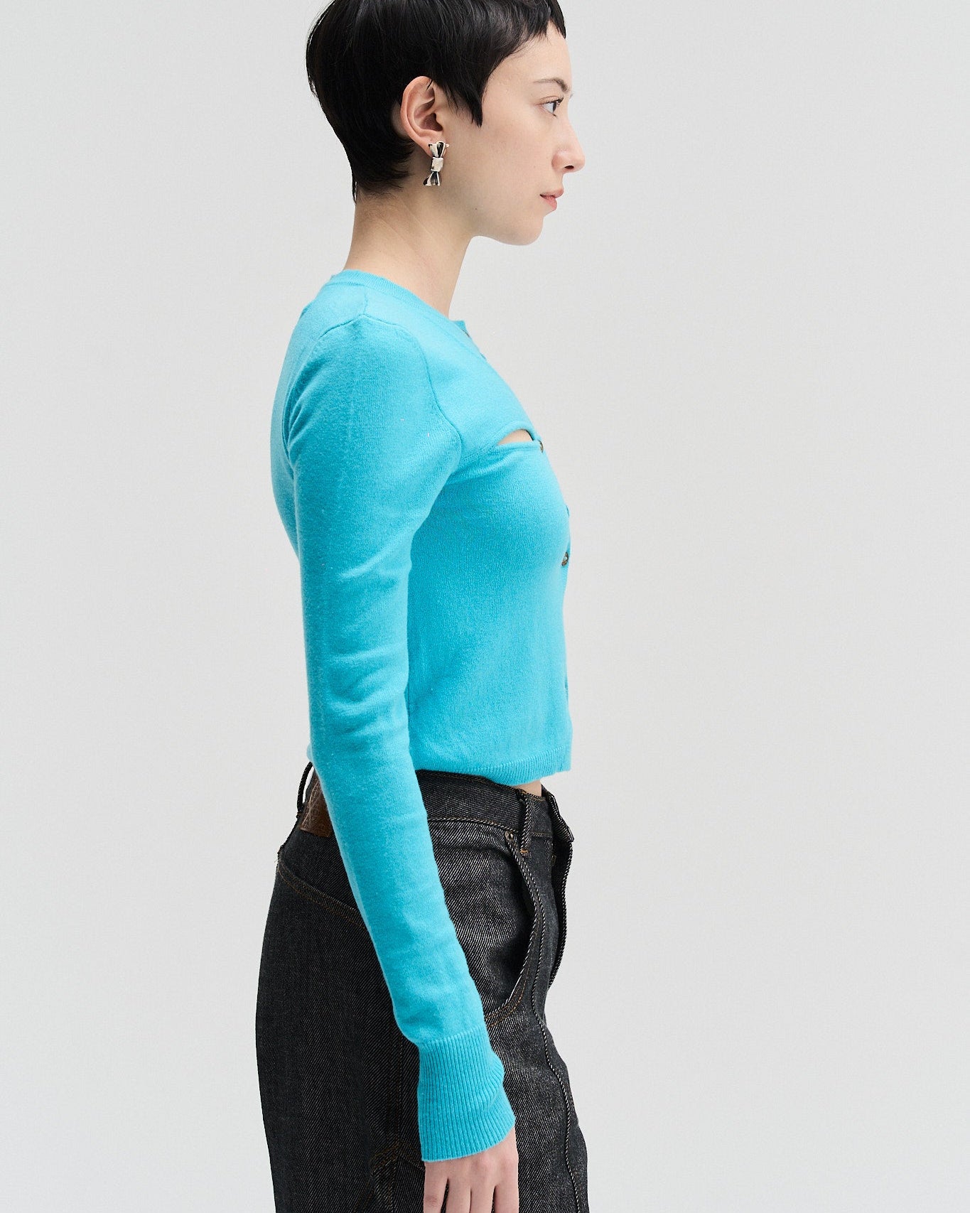 Arch Cut-Out Cardigan | Aqua Blue