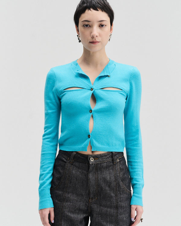 Arch Cut-Out Cardigan | Aqua Blue