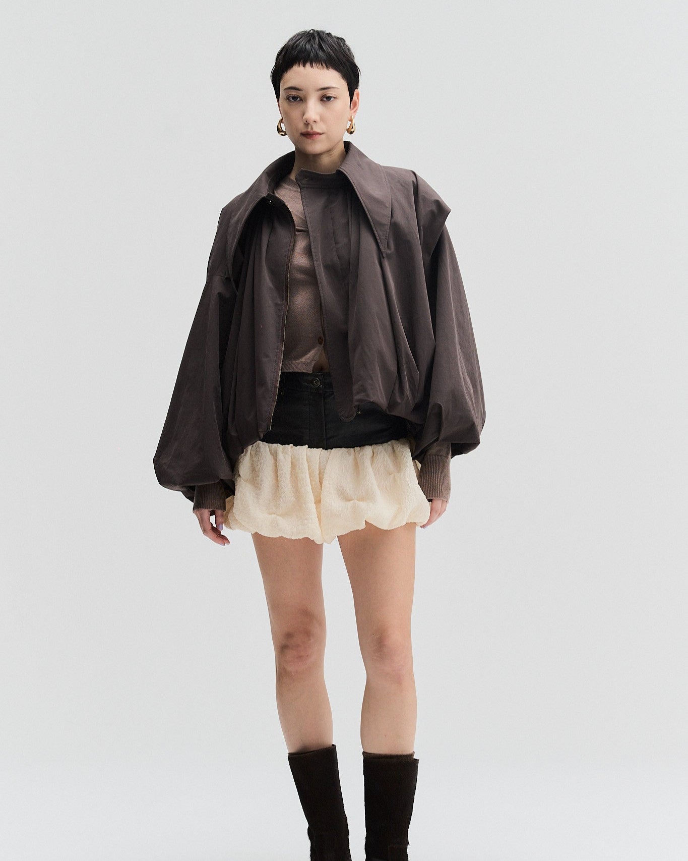 Pleated Jacket With Pointed Collar