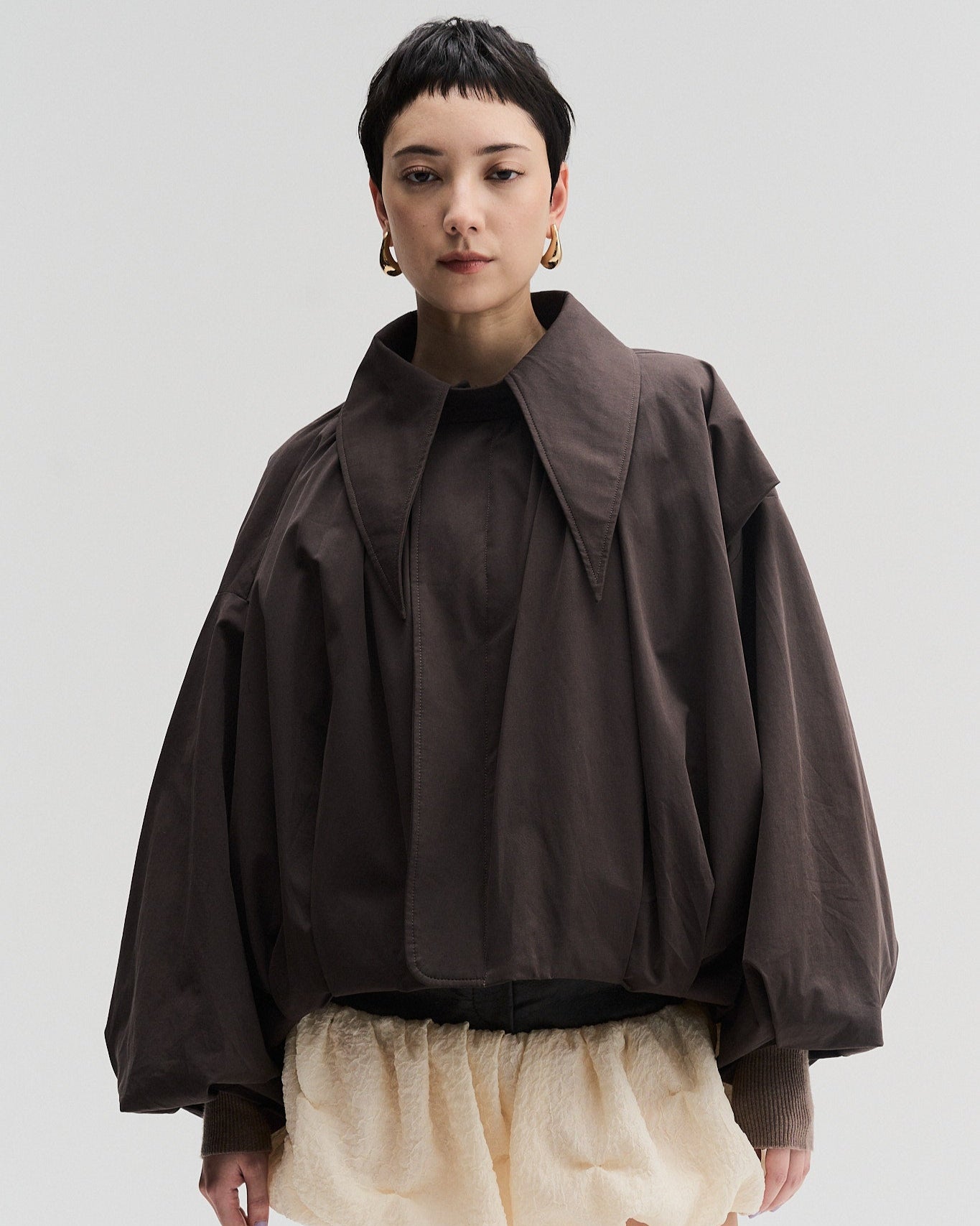 Pleated Jacket With Pointed Collar