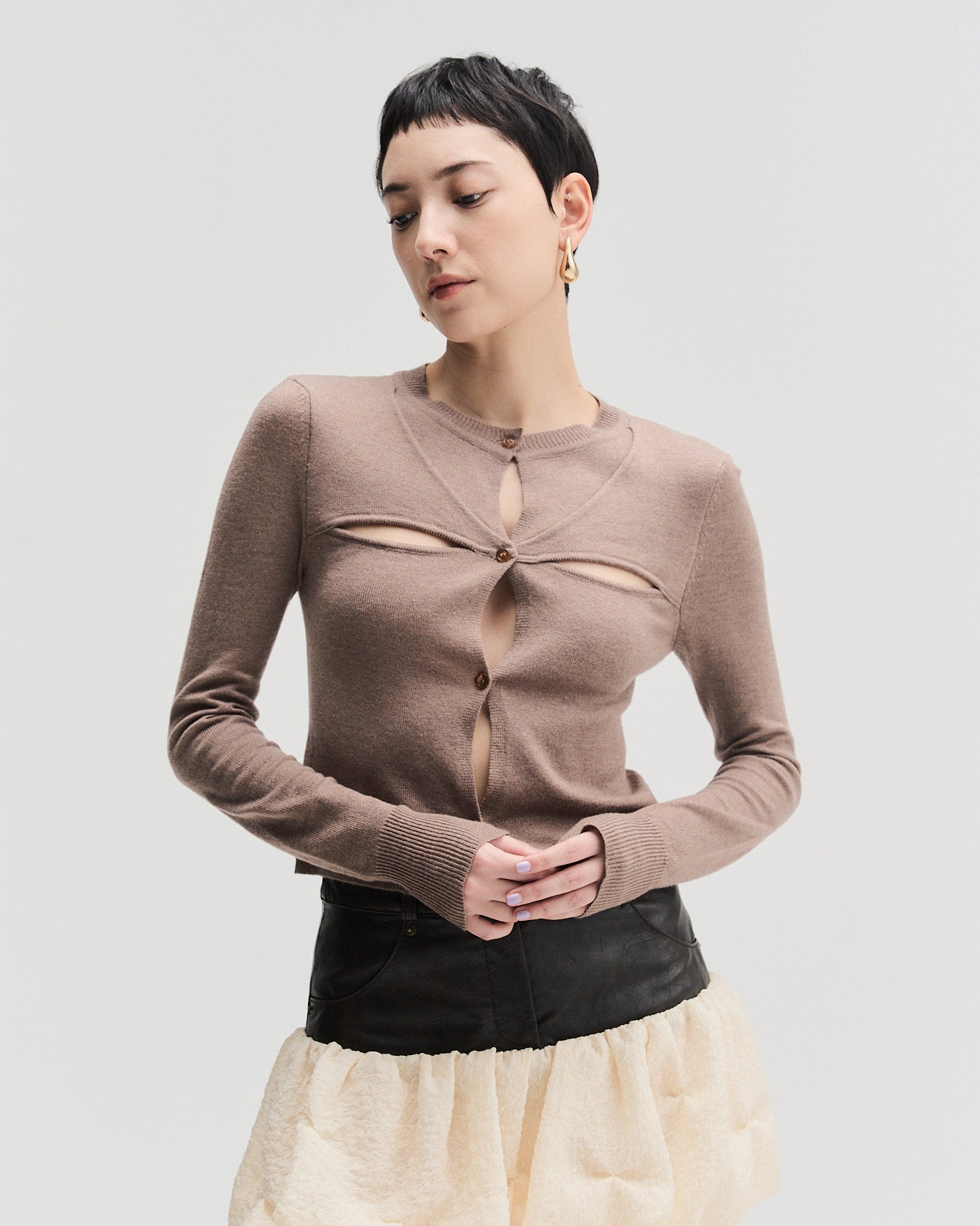 Arch Cut-Out Cardigan | Brown
