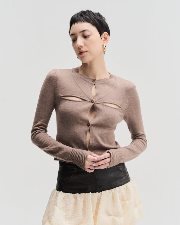 Arch Cut-Out Cardigan | Brown