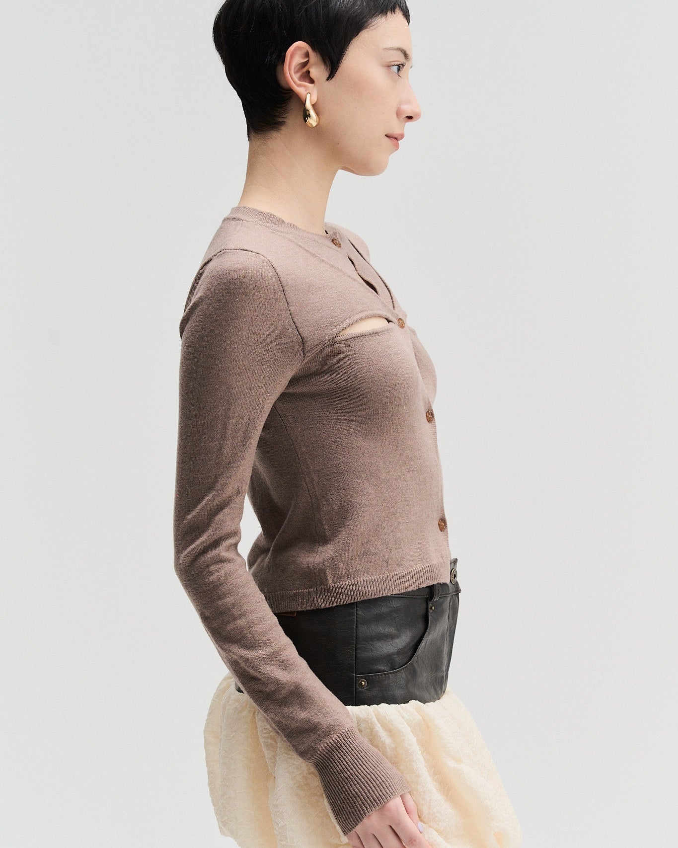 Arch Cut-Out Cardigan | Brown