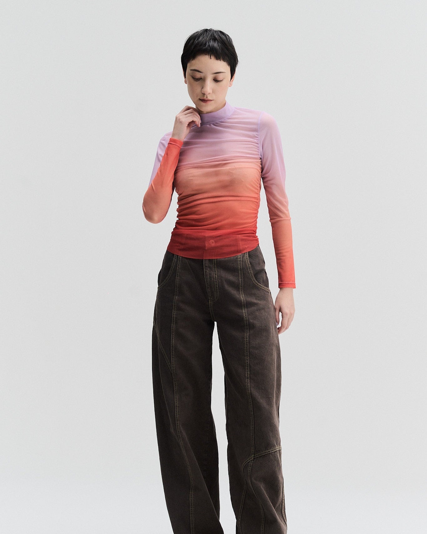 Mesh Stand Collar Top