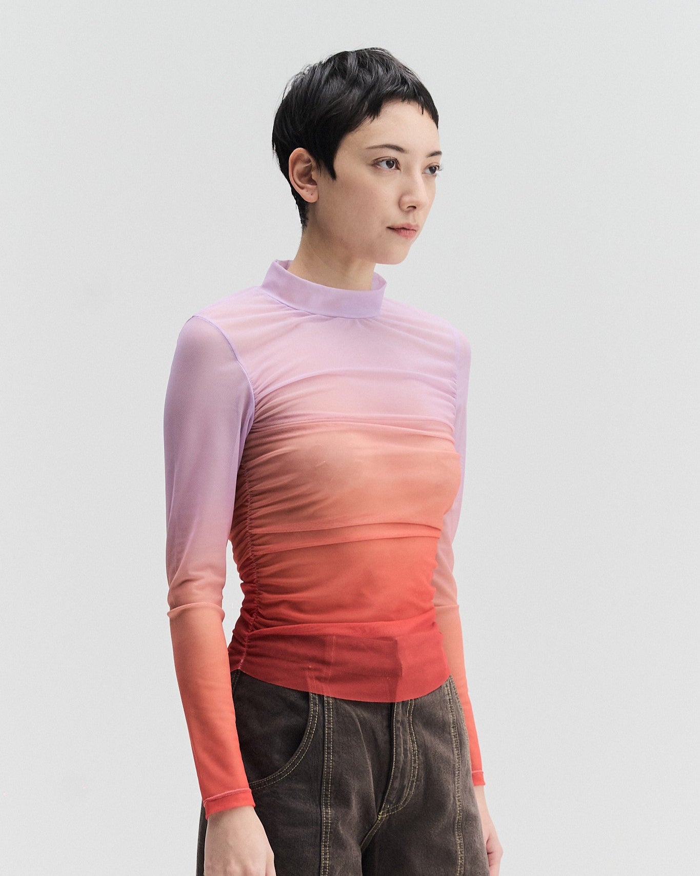 Mesh Stand Collar Top