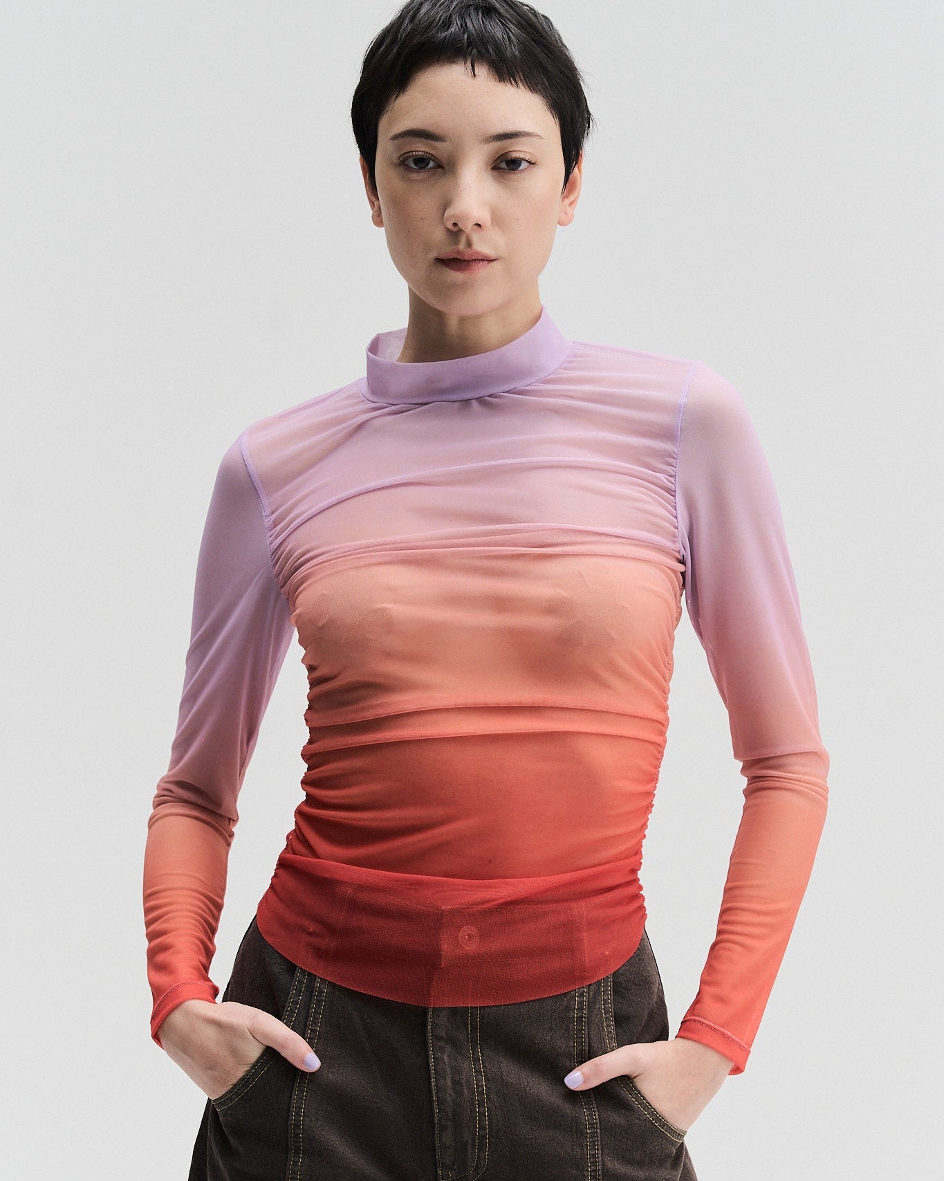 Mesh Stand Collar Top