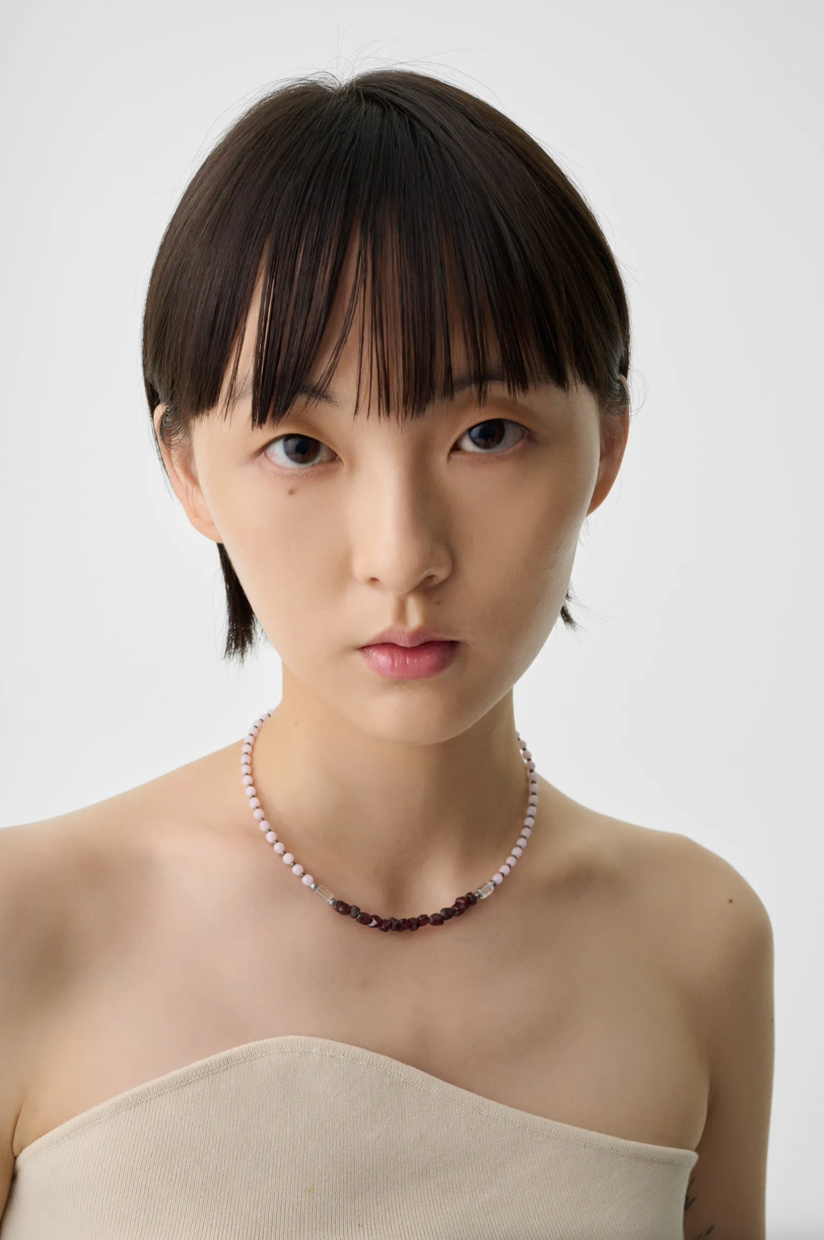 私藏珍寶・石榴原礦・串珠項鍊（五金純銀）- 粉