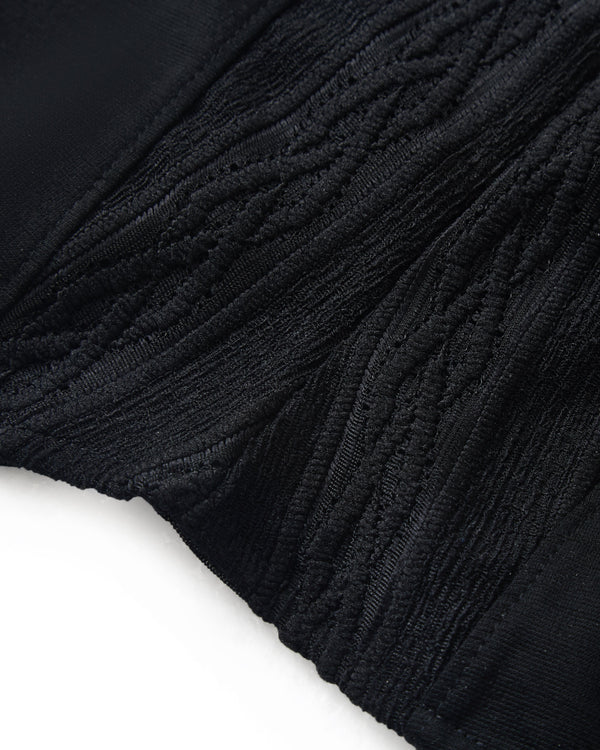 レース立体ニットオーバーシャツ｜black