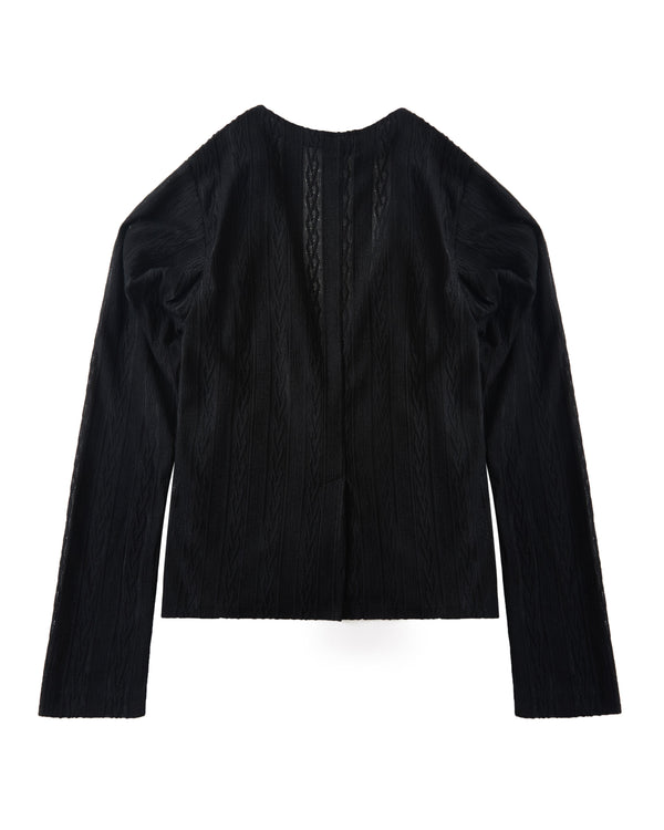 レース立体ニットオーバーシャツ｜black